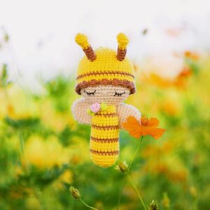 Bunny Sleeping Bee Rattle, Eye-catching Colored Toy for Toddlers, Handmade Woolen Toy with Strict Quality Testing Process, Baby Wooden teethers