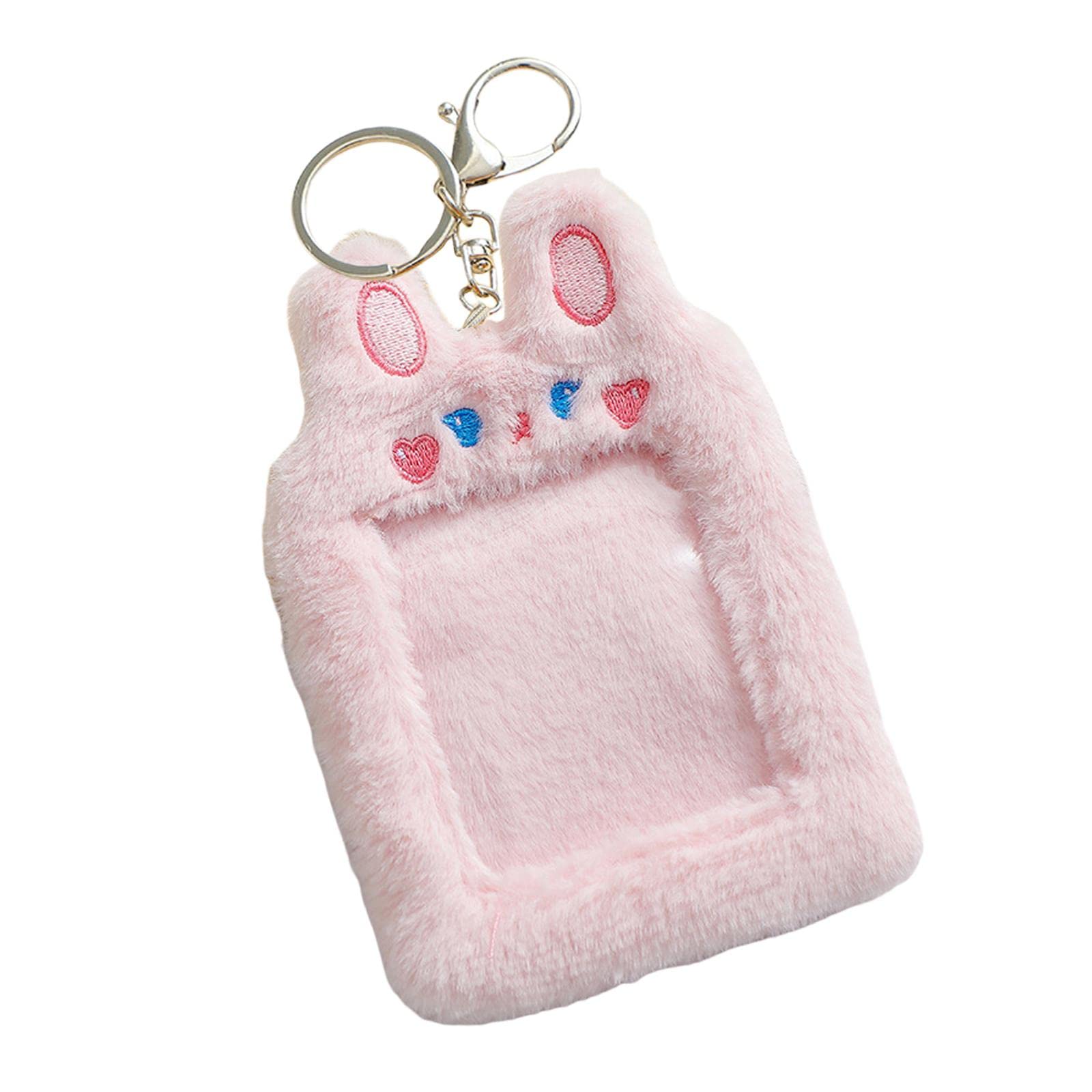 Harilla Plush Holder, Photocard Holder, Cute Photo Sleeves with Keychain, Case Cover for Game Cards, Football Cards, ID Bank Credit Card Protector, Birthday Gift, Pink Rabbit