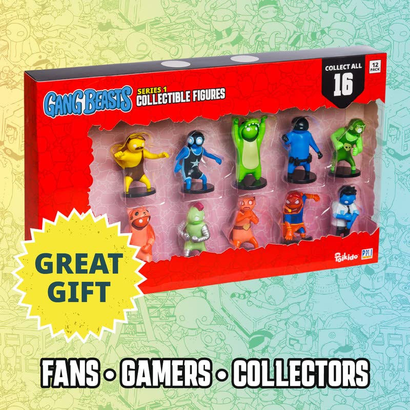 Gang Beasts Action Figures | Pack of Twelve | 2.5 Inch Figurines for Kids. Superhero Toys for Boys & Girls. Collect 16 Mini Toys | 1 Hidden Rare Character Official Gang Beasts Toys