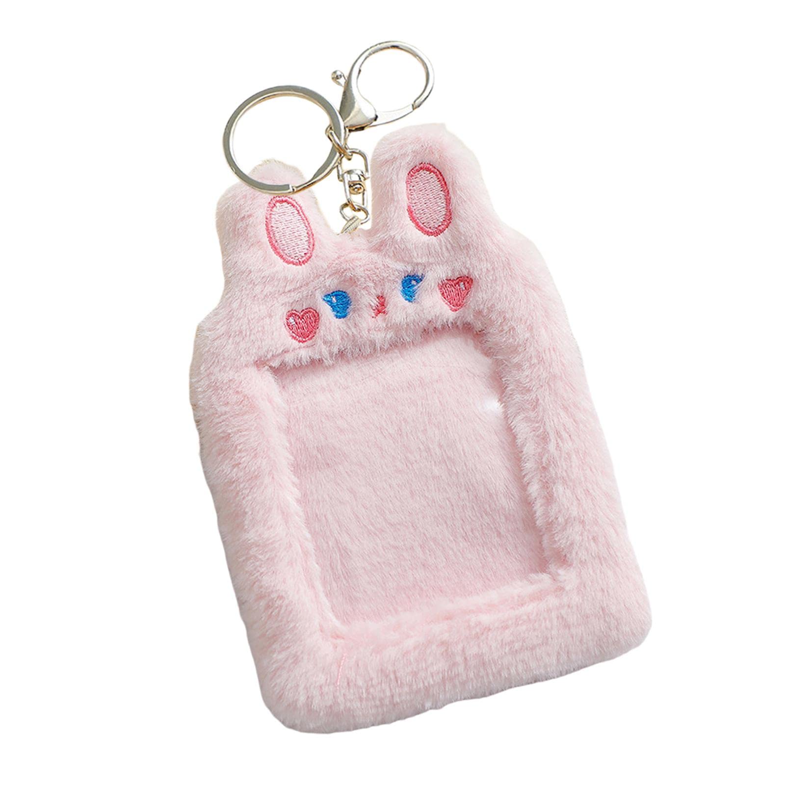 Harilla Plush Holder, Photocard Holder, Cute Photo Sleeves with Keychain, Case Cover for Game Cards, Football Cards, ID Bank Credit Card Protector, Birthday Gift, Pink Rabbit