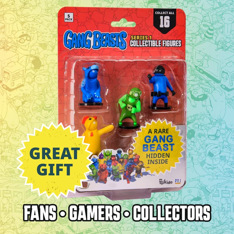 Gang Beasts Action Figures | Pack of Five | 2.5 Inch Figurines for Kids. Superhero Toys for Boys & Girls. Collect 16 Mini Toys | 1 Hidden Rare Character Official Gang Beasts Toys