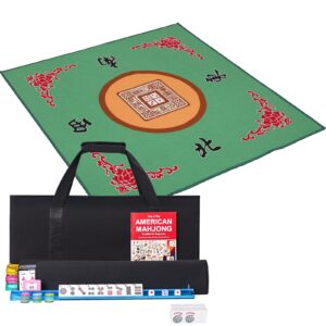 gustaria american mahjong game set,166 premium white tiles,4 all-in-one color rack/pushers,100 chips,1 wind indicator,durable black soft bag,easy carry western mahjongg with mahjong mat