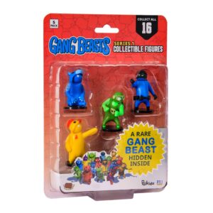 gang beasts action figures | pack of five | 2.5 inch figurines for kids. superhero toys for boys & girls. collect 16 mini toys | 1 hidden rare character official gang beasts toys