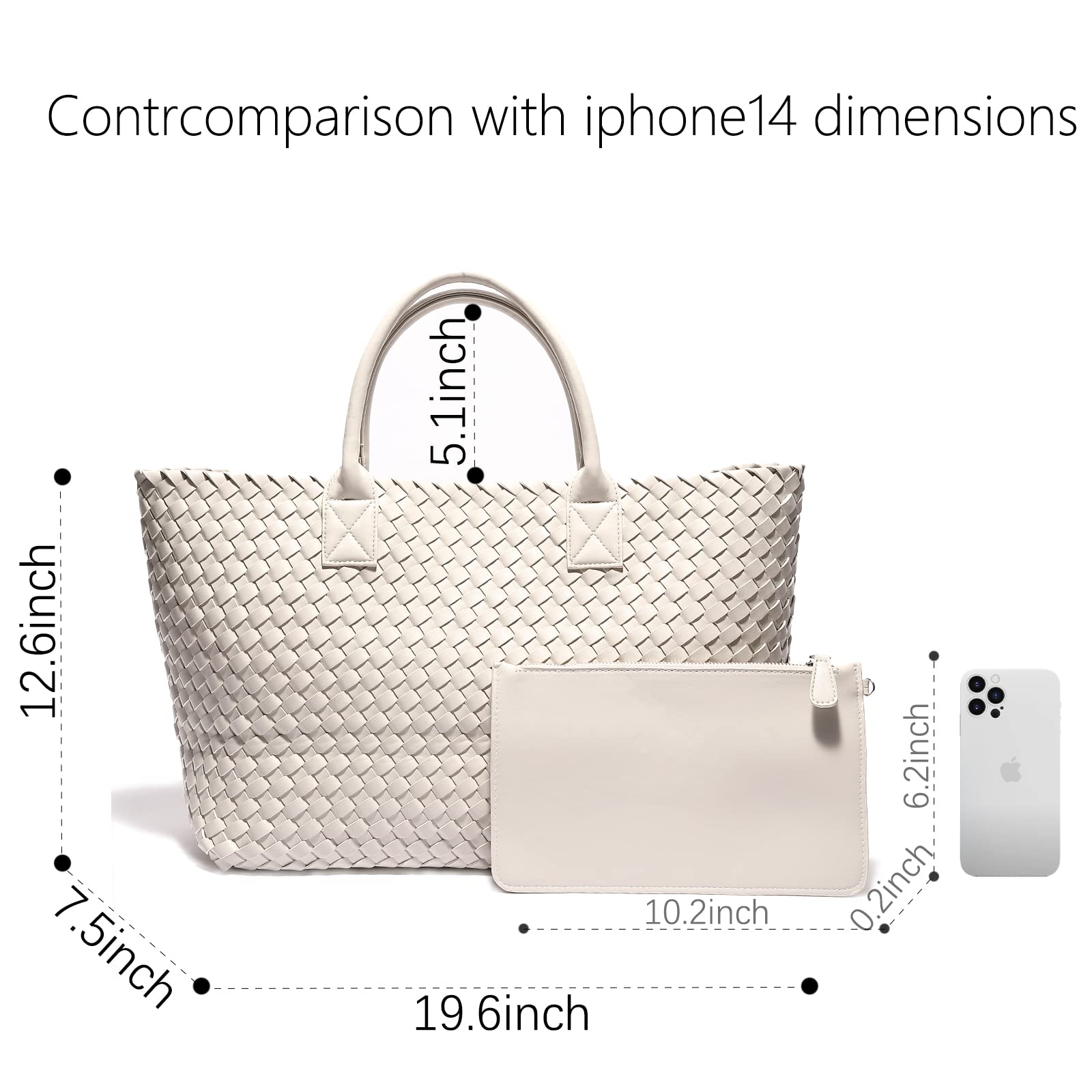 Weayouth Woven Bag Shopper Bag Travel Handbags and Purses Women Tote Bag Large Capacity Shoulder Fashion Bags (Off white)