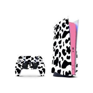 zoomhitskins compatible with ps5 digital version (no disk version) skin, cow cute skin pink pastel milky love, durable, bubble-free, precisely cut