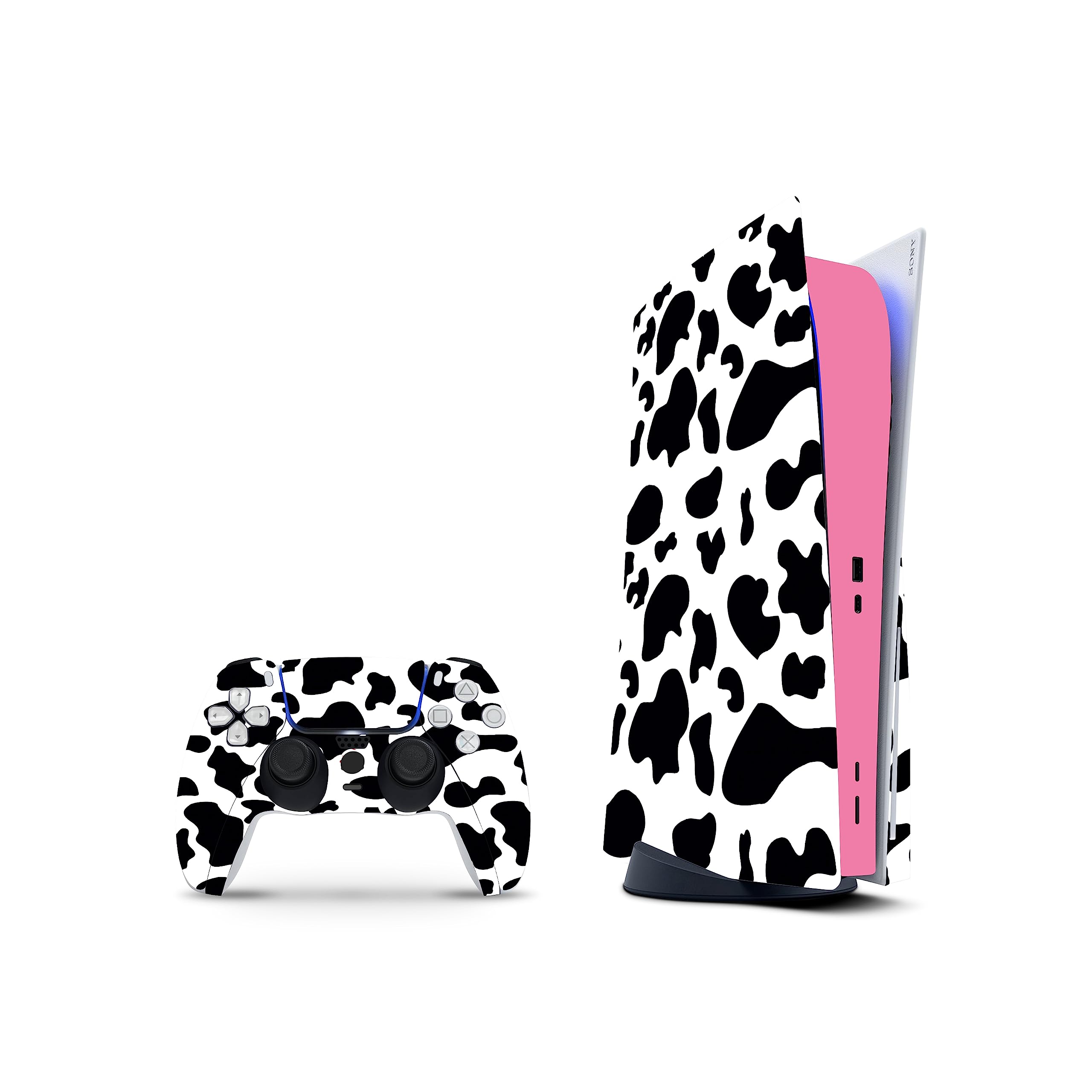 ZOOMHITSKINS Compatible with PS5 Digital Version (No Disk Version) Skin, Cow Cute Skin Pink Pastel Milky Love, Durable, Bubble-free, Precisely Cut