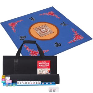 gustaria american mahjong game set,166 premium white tiles,4 all-in-one color rack/pushers,100 chips,1 wind indicator,durable black soft bag,easy carry western mahjongg with mahjong mat