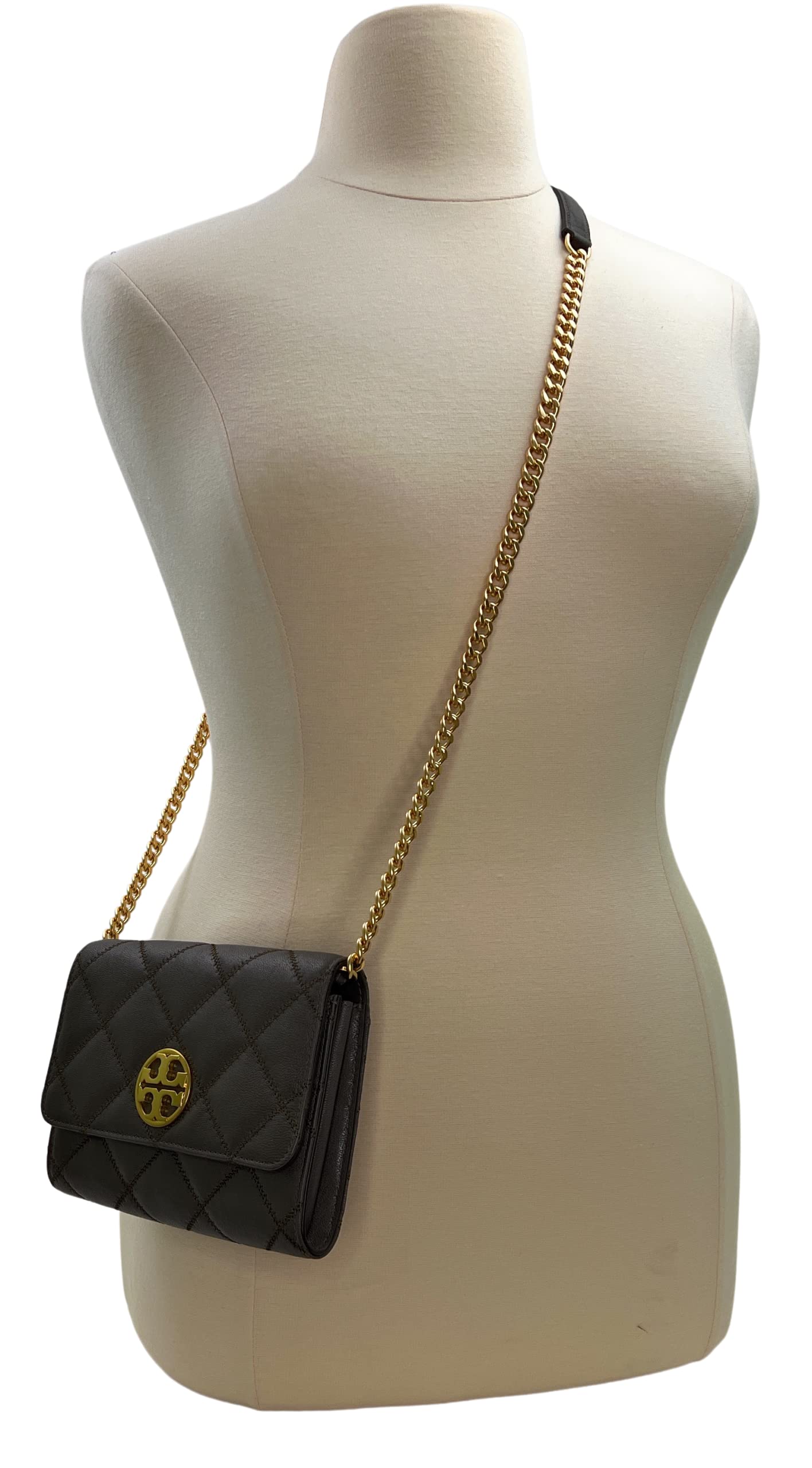 Tory Burch Willa Diamond Quilted Leather Women's Chain Wallet Crossbody Bag (Volcanic Stone)