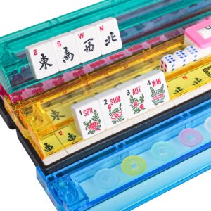 GUSTARIA American Mahjong Game Set,166 Premium White Tiles,4 All-in-One Color Rack/Pushers,100 Chips,1 Wind Indicator,Durable Black Soft Bag,Easy Carry Western Mahjongg with Mahjong Mat