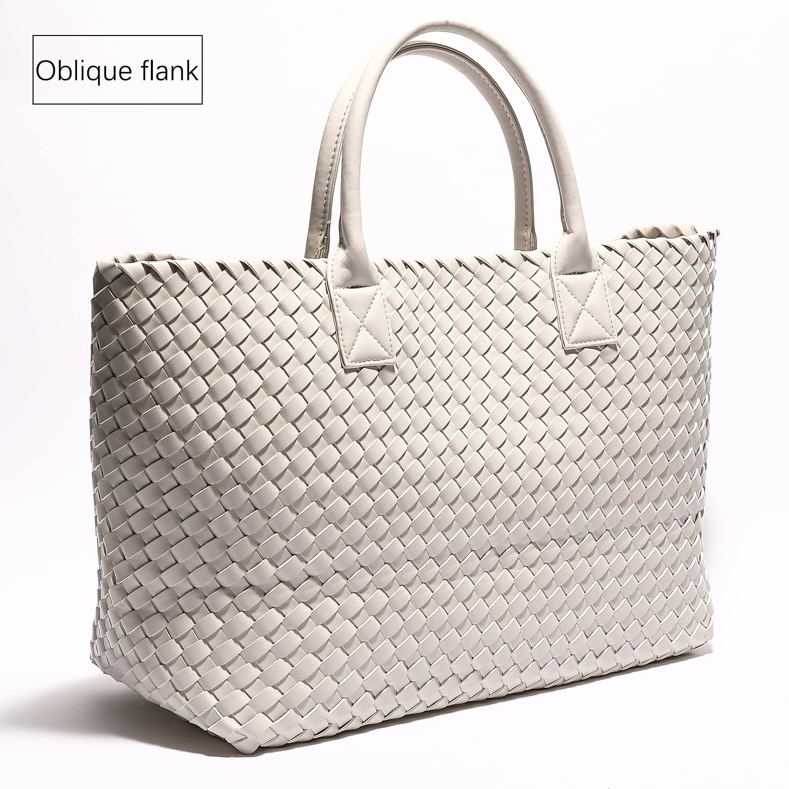 Weayouth Woven Bag Shopper Bag Travel Handbags and Purses Women Tote Bag Large Capacity Shoulder Fashion Bags (Off white)