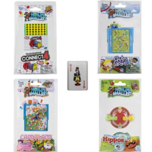 Worlds Smallest Miniature Classic Kids Games Bundle – Hungry Hungry Hippos – Chutes & Ladders – Candyland – Connect 4 with Bonus Miniature Playing Cards