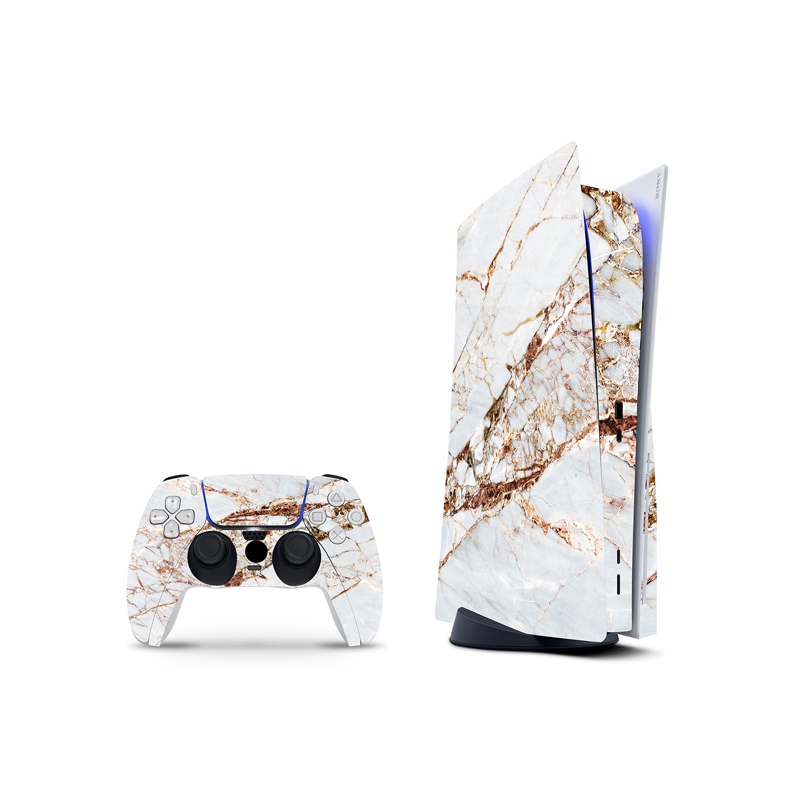 ZOOMHITSKINS Compatible with PS5 Digital Version (No Disk Version) Skin, Copper Gold Porcelaine White Vintage, Durable, Bubble-Free, Precisely Cut