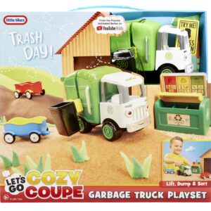 Little Tikes Let’s Go Cozy Coupe Garbage Truck Playset with Push and Play Vehicle for Floor or Tabletop Car Fun for Toddlers, Boys, Girls 3+ Years