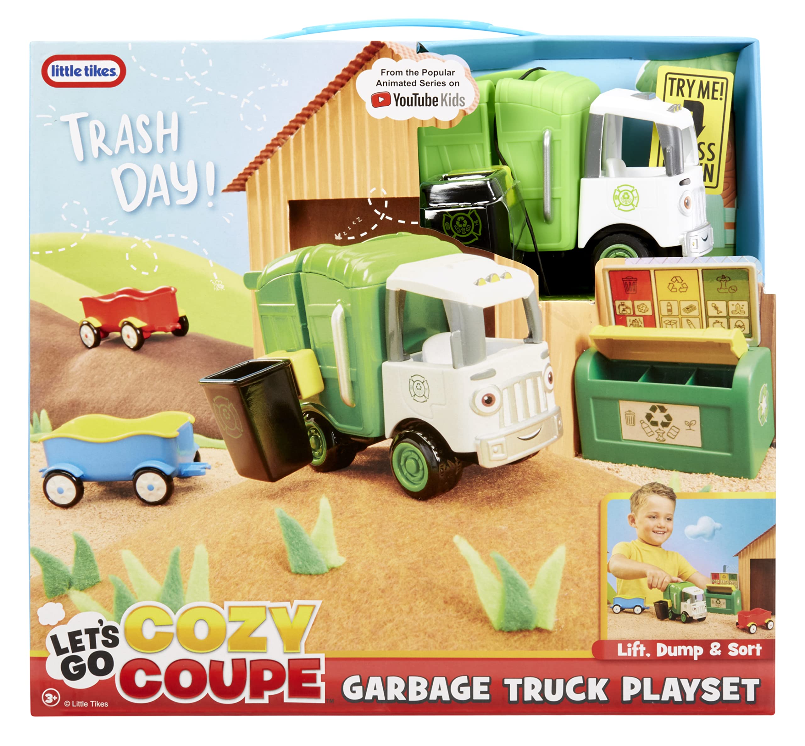 Little Tikes Let’s Go Cozy Coupe Garbage Truck Playset with Push and Play Vehicle for Floor or Tabletop Car Fun for Toddlers, Boys, Girls 3+ Years