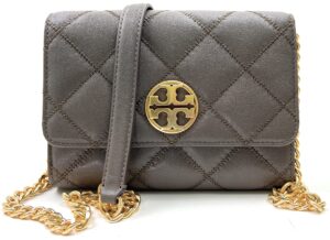 tory burch willa diamond quilted leather women's chain wallet crossbody bag (volcanic stone)