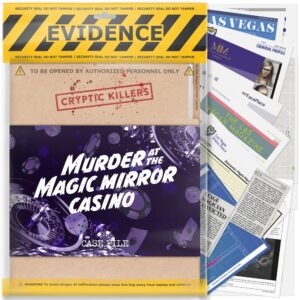 cryptic killers unsolved murder mystery game - cold case files investigation detective evidence & crime file - individuals, date nights & party games- murder at the magic mirror casino