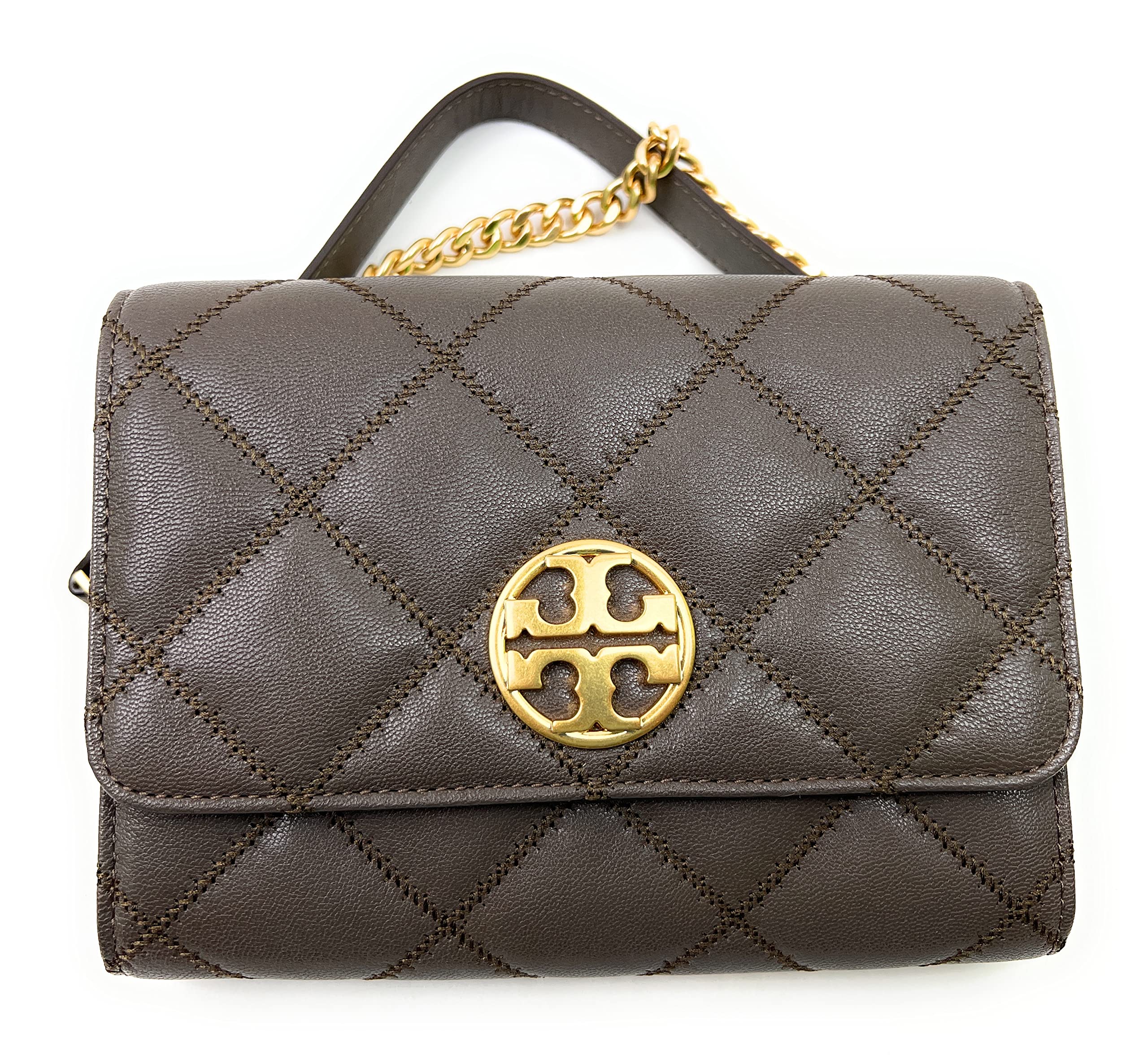 Tory Burch Willa Diamond Quilted Leather Women's Chain Wallet Crossbody Bag (Volcanic Stone)