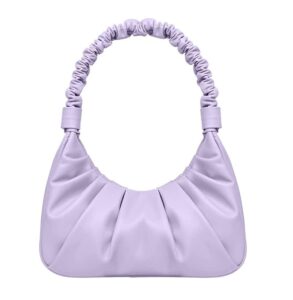 classic shoulder bags for women cute hobo tote mini leather handbag clutch purse lightweight (purple)