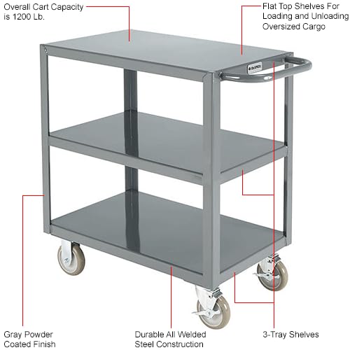 Global Industrial Steel Utility Cart w/2 Shelves, 1200 lb. Capacity, 30"L x 18"W x 35"H