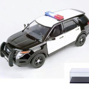 Diecast Car w/Display Case - 2015 Ford Unmarked Police Interceptor Utility w/Lights & Sounds, Black and White - Motor Max 79536-1/24 Scale Diecast Model Toy Car