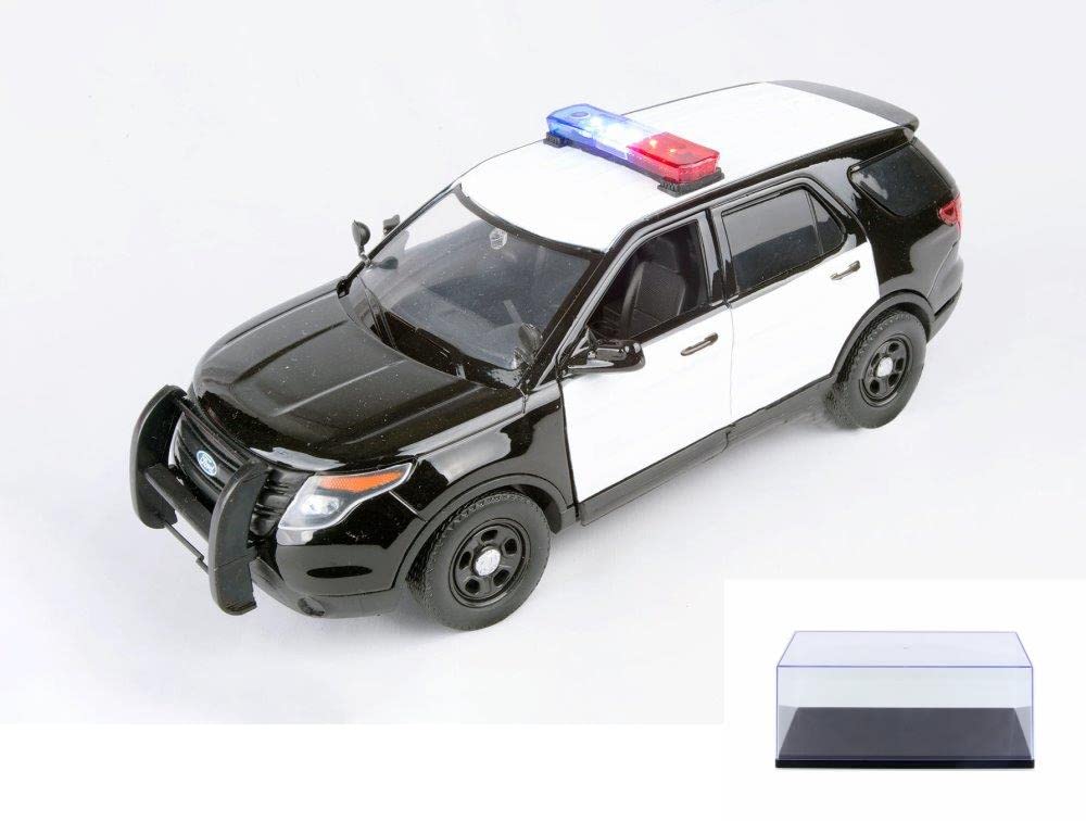 Diecast Car w/Display Case - 2015 Ford Unmarked Police Interceptor Utility w/Lights & Sounds, Black and White - Motor Max 79536-1/24 Scale Diecast Model Toy Car