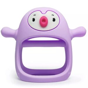 Wearable Penguin Teether, Never Drop Silicone Baby Teething Toy for Infants, Chew Toys for Sucking Needs, Hand Pacifier for Breast Feeding Babies, Car Seat Toy for New Born (Purple)