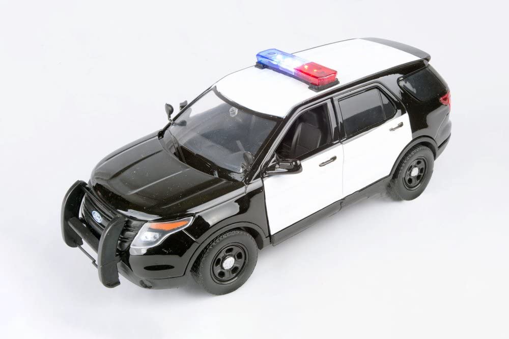 Diecast Car w/Display Case - 2015 Ford Unmarked Police Interceptor Utility w/Lights & Sounds, Black and White - Motor Max 79536-1/24 Scale Diecast Model Toy Car