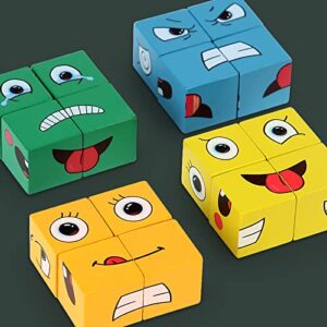 Wooden Face-Changing Cube Game Expressions Matching Block Puzzles Building Game Logical Educational Training Toys Birthday Gift Education Montessori Toys