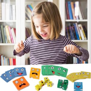 Wooden Face-Changing Cube Game Expressions Matching Block Puzzles Building Game Logical Educational Training Toys Birthday Gift Education Montessori Toys