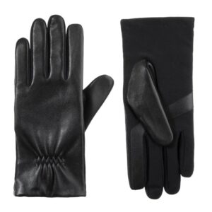 isotoner stretch leather with gathered wrist gloves - 30568 (black, l/xl)