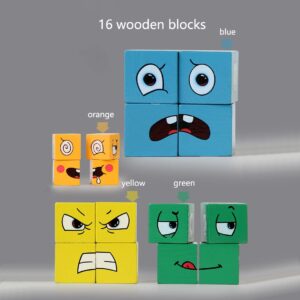 Wooden Face-Changing Cube Game Expressions Matching Block Puzzles Building Game Logical Educational Training Toys Birthday Gift Education Montessori Toys