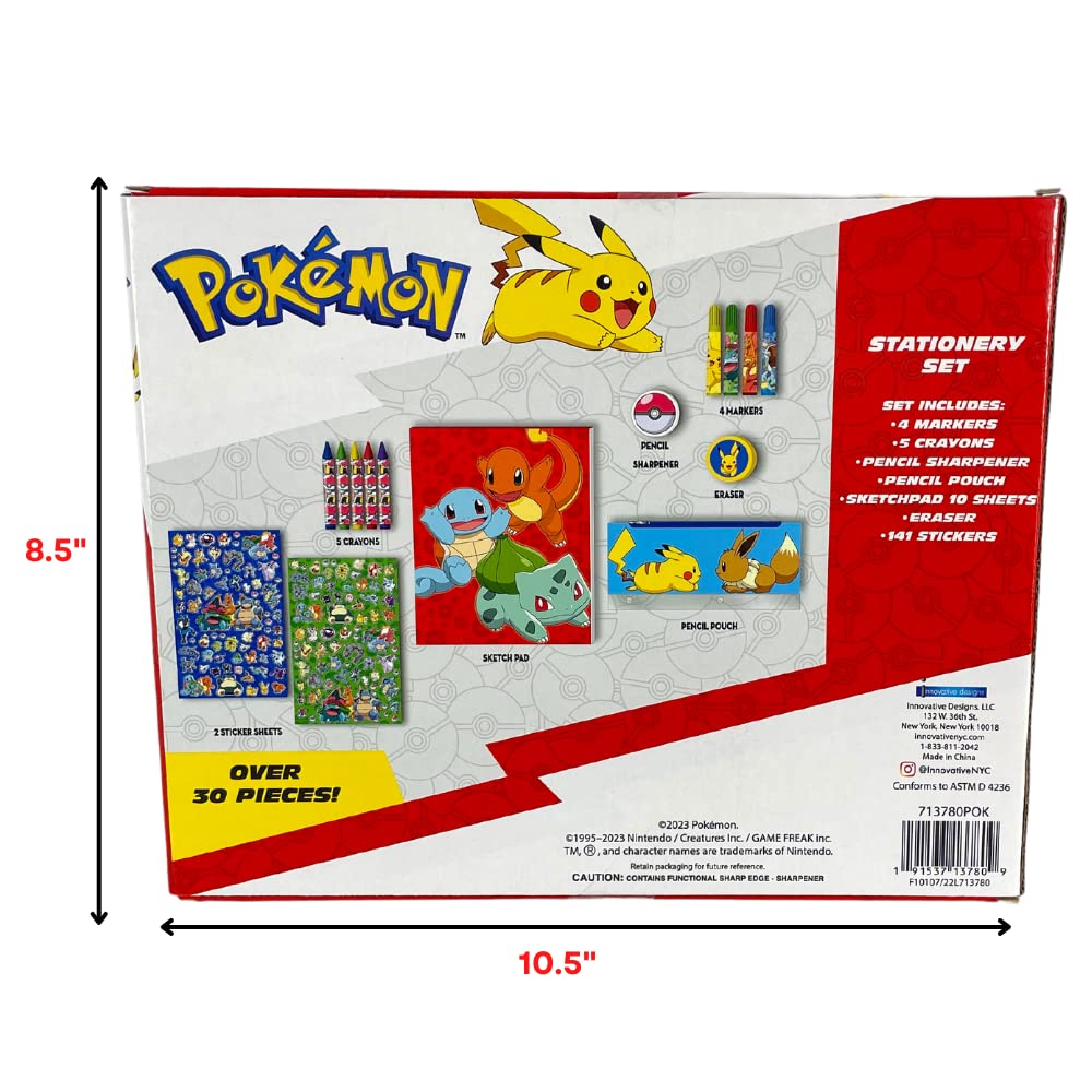 Innovative Designs Pokemon Kids Coloring Art and Sticker Set, 30 Pcs. & Craft Supplies with Pencil Case