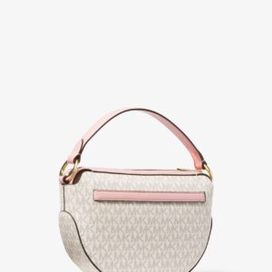 Michael Kors Emilia Half Moon Medium Shoulder Bag Logo Crossbody Vanilla Powder Blush