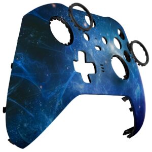 eXtremeRate Blue Nebula Replacement Faceplate Cover for Xbox One Elite Controller Series 2 (Model 1797), Soft Touch Front Housing Shell Case & Accent Rings for Xbox Elite Series 2 Core Controller