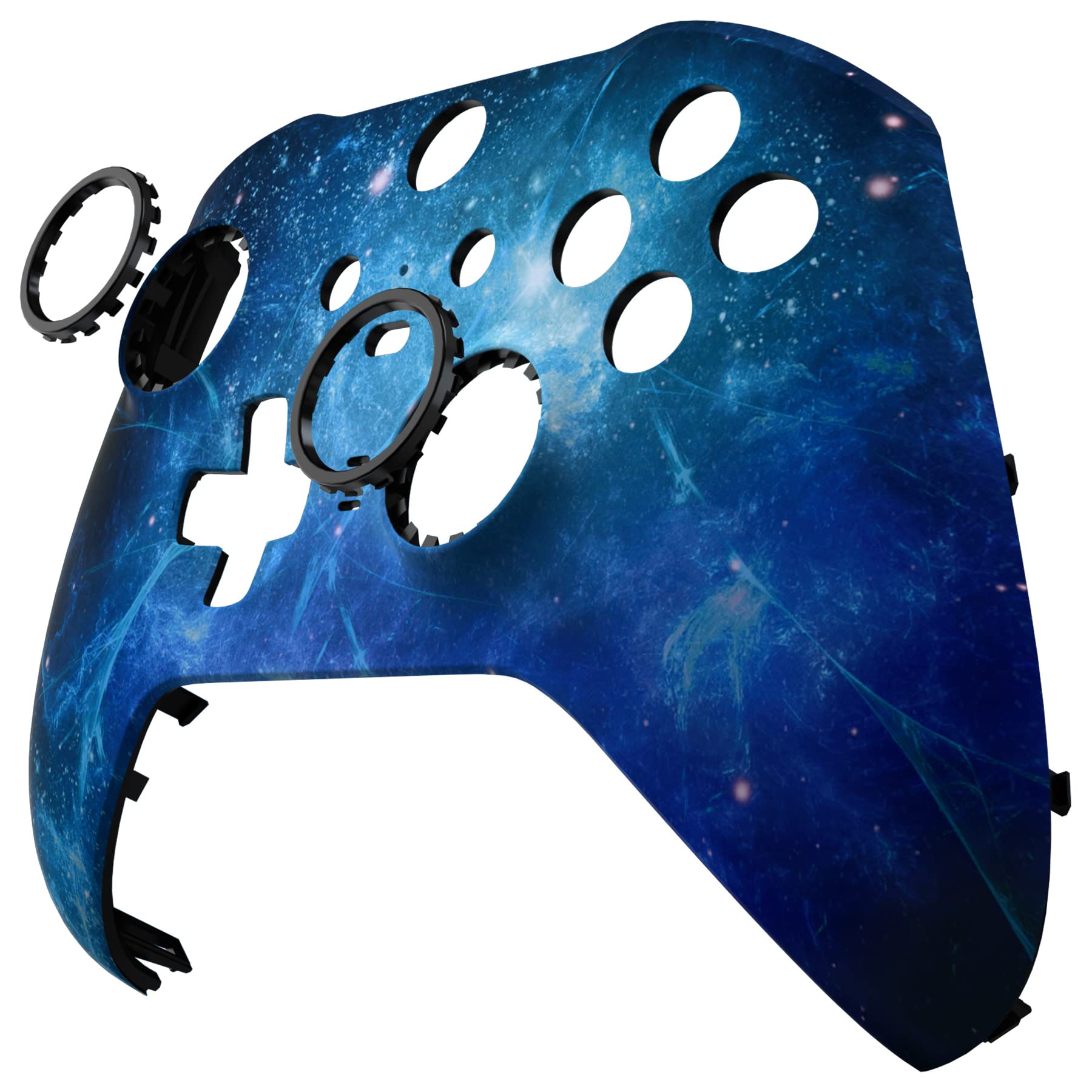 eXtremeRate Blue Nebula Replacement Faceplate Cover for Xbox One Elite Controller Series 2 (Model 1797), Soft Touch Front Housing Shell Case & Accent Rings for Xbox Elite Series 2 Core Controller