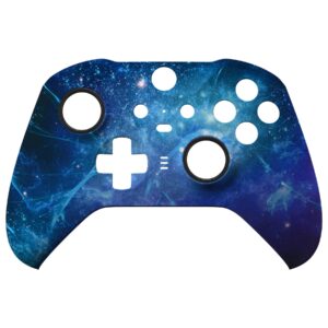 eXtremeRate Blue Nebula Replacement Faceplate Cover for Xbox One Elite Controller Series 2 (Model 1797), Soft Touch Front Housing Shell Case & Accent Rings for Xbox Elite Series 2 Core Controller