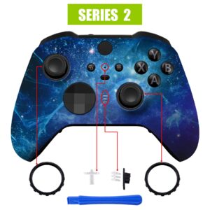 eXtremeRate Blue Nebula Replacement Faceplate Cover for Xbox One Elite Controller Series 2 (Model 1797), Soft Touch Front Housing Shell Case & Accent Rings for Xbox Elite Series 2 Core Controller