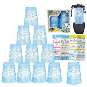 diginterest stacking cup game with 12pcs cup stacking set, bpa-free plastic sport stacking cup competition challenge speed training game for boys girls travel party summer camp activities (blue)