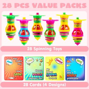 JOYIN 28 Packs Valentine's Day Gift Cards with Light up Spinning Tops, LED UFO Gyroscope Flashing Lights for Valentine Party Favors Toys,Classroom Exchange Prizes,Valentines Day Cards for Kids School