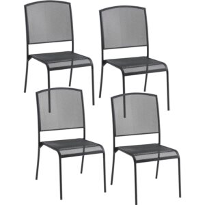 Global Industrial Interion Outdoor Café Armless Stacking Chair, Steel Mesh, Black, 4 Pack