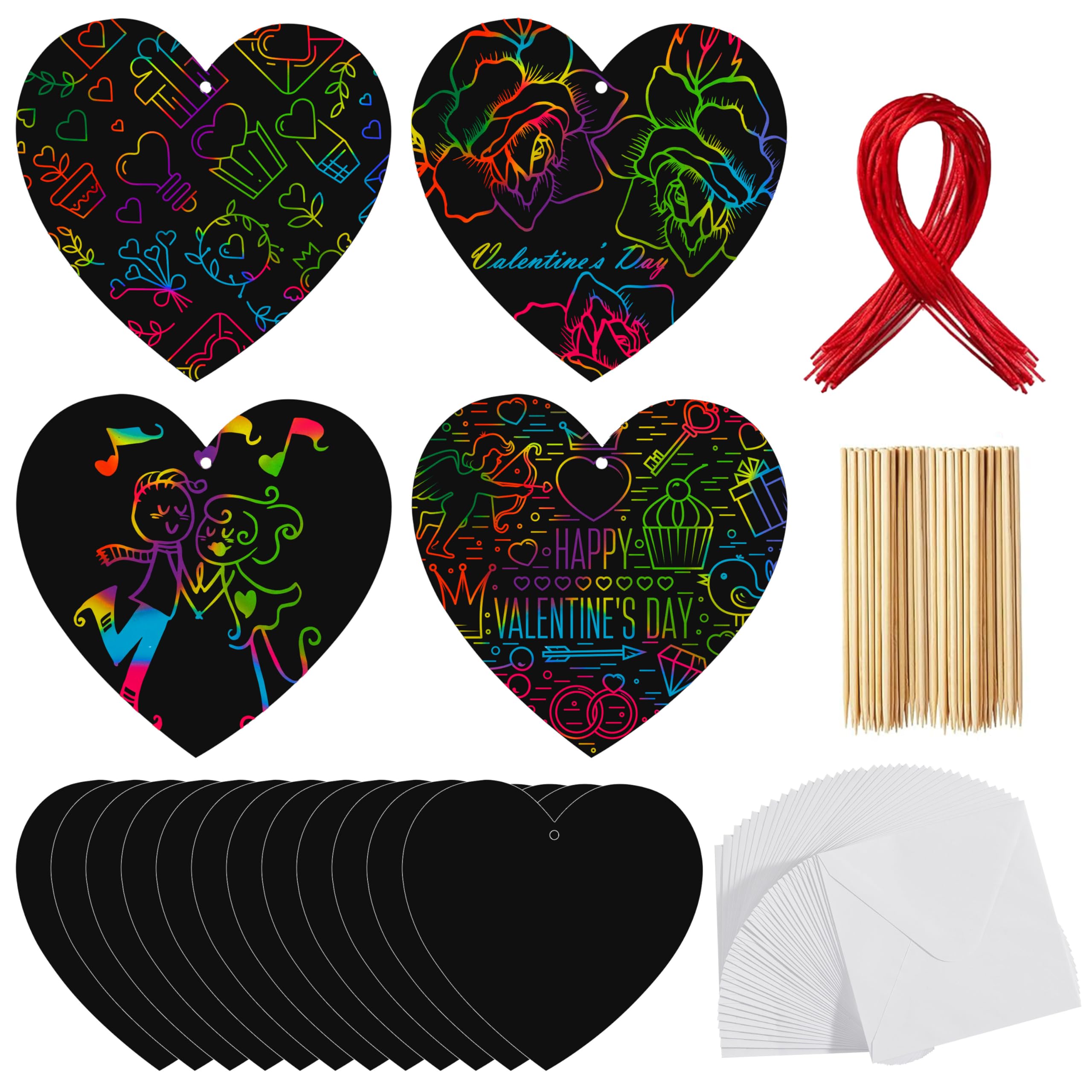 JOYIN 60 Packs Valentines Day Gifts Cards with Scratch Heart for Kids Scratch Paper Magic Color Scratch Heart Rainbow Cards for Valentine Crafts & Art Classroom Exchange, Valentine's Party Favors