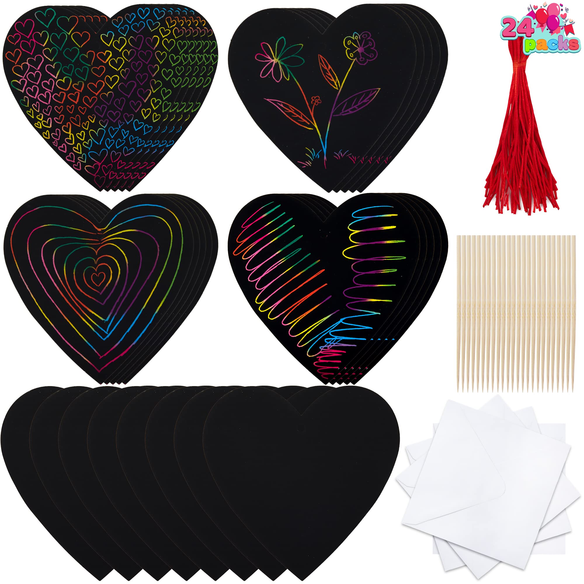 JOYIN 60 Packs Valentines Day Gifts Cards with Scratch Heart for Kids Scratch Paper Magic Color Scratch Heart Rainbow Cards for Valentine Crafts & Art Classroom Exchange, Valentine's Party Favors