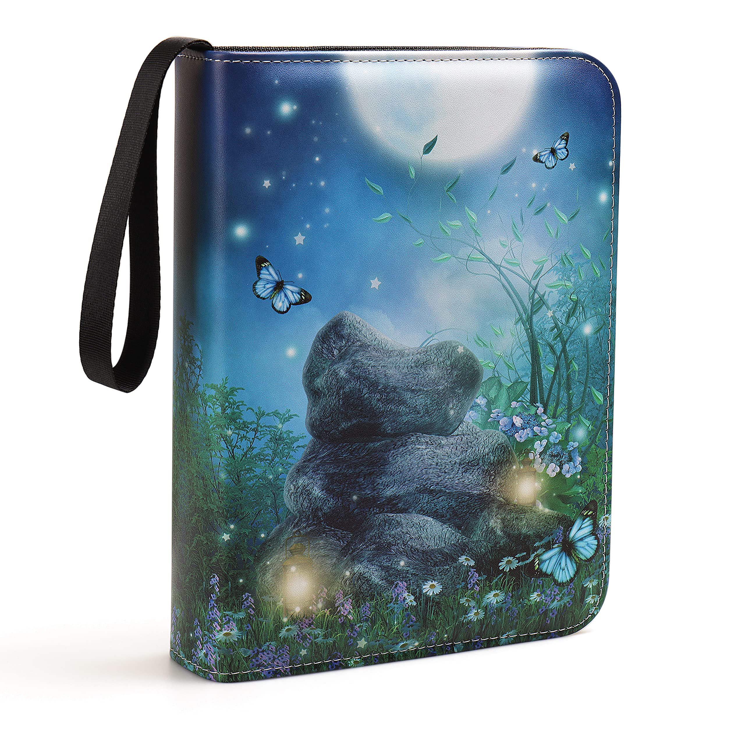 4 Pocket Trading Card Binders for 400 Cards, Cartoon Forest Night Moon Butterfly Pattern