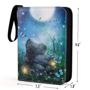 4 Pocket Trading Card Binders for 400 Cards, Cartoon Forest Night Moon Butterfly Pattern