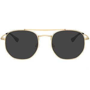 Fozono Hexagon Polarized Sunglasses for Women Men Double Bridge Polygon Retro Sunglasses(Gold/Grey)