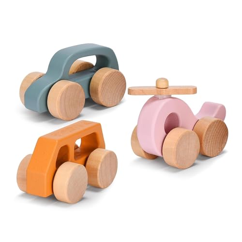 Childlike Behavior Wooden Car for Toddler - Wood Push Truck Vehicle - Montessori Inspired Wooden Rattle Teething toys - Baby Wood Cars for Kids, Boys, & Girls