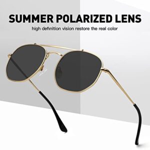 Fozono Hexagon Polarized Sunglasses for Women Men Double Bridge Polygon Retro Sunglasses(Gold/Grey)