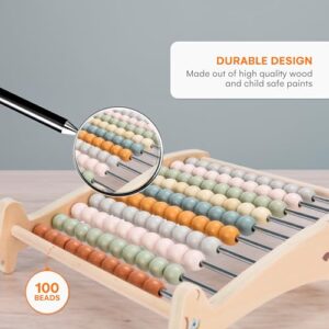 Abacus for Kids - Math Counting Toy Made of Wooden Beads and Rack - Children's Wood Number Counters for Teaching Addition, Subtraction and More - Counting Tool for Toddlers and 1st Grade Kids