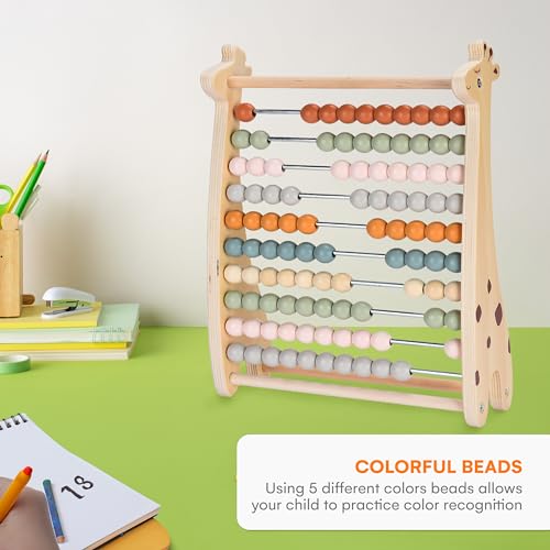 Abacus for Kids - Math Counting Toy Made of Wooden Beads and Rack - Children's Wood Number Counters for Teaching Addition, Subtraction and More - Counting Tool for Toddlers and 1st Grade Kids