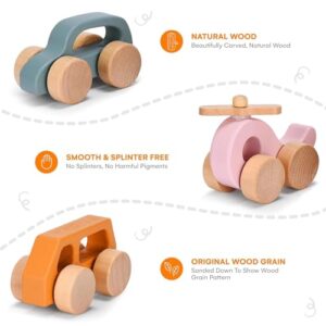 Childlike Behavior Wooden Car for Toddler - Wood Push Truck Vehicle - Montessori Inspired Wooden Rattle Teething toys - Baby Wood Cars for Kids, Boys, & Girls